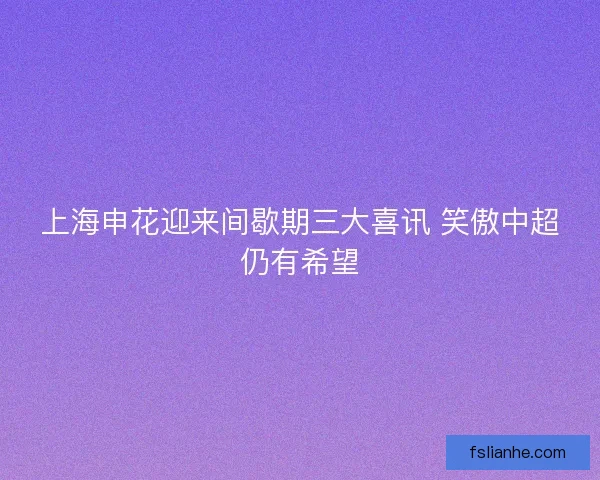 上海申花迎来间歇期三大喜讯 笑傲中超仍有希望